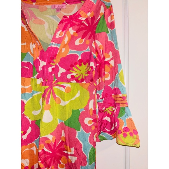 LILLY PULITZER PETUNIA PARADISE SILK BLEND FLORAL COLORFUL RESORT DRESS MEDIUM - Picture 3 of 5